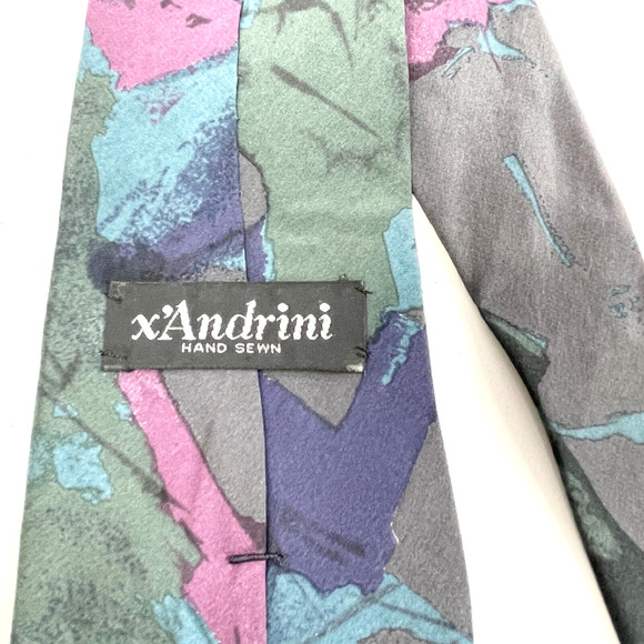 x'Andrini Abstract Retro Tie Italian Silk Made In USA Necktie Hand Sewn - Picture 6 of 7